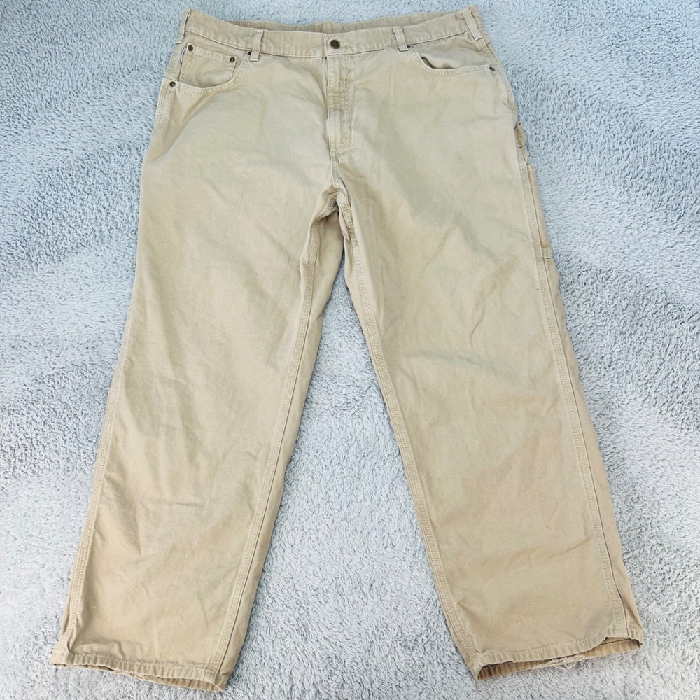 Carhartt Pants Mens 42x30 Tan Carpenter Canvas Work Relaxed Fit Vintage Workwear